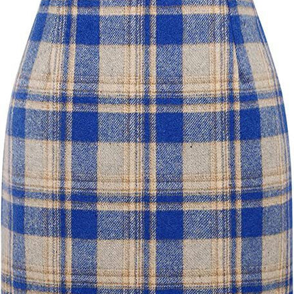 Women's High Waist Plaid Tight Pencil Wool Mini Skirt - Royalessencelux
