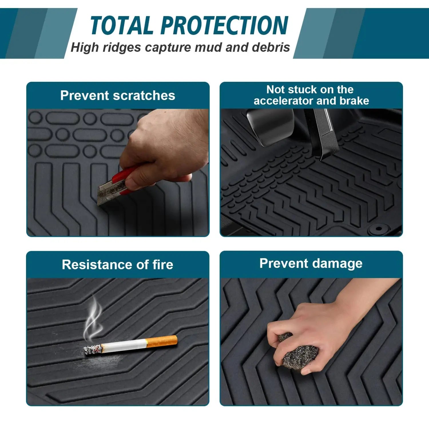 Black tpe rubber floor mat with high ridges and textured pattern designed for 2018 2023 Camry non hybrid and hybrid models.