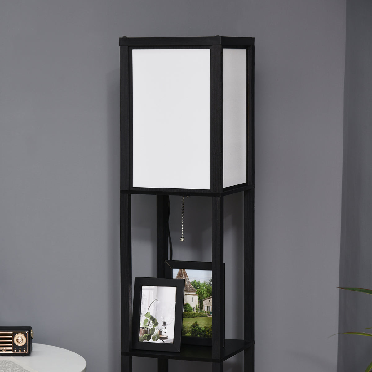Modern shelf floor lamp with dual ambient light and storage shelves – view 5