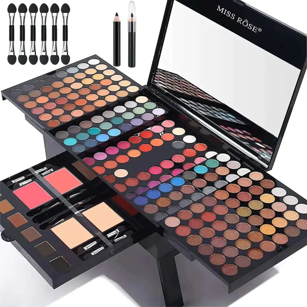 Miss Rose multi-tiered professional makeup kit with black case featuring 190 colors professional makeup palette