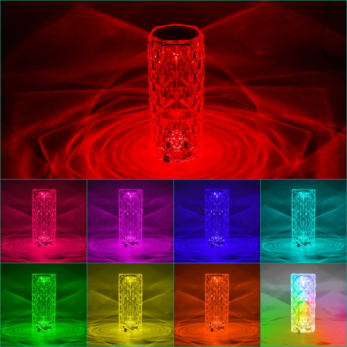 Crystal Diamond Rose Table Lamp, 16-Color Rechargeable Touch LED Night Light with Remote