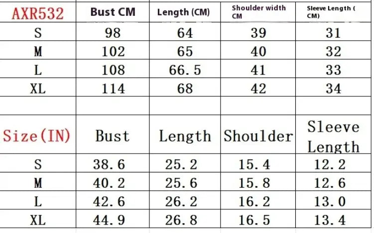 Size chart for white eyelet puff sleeve hollow hair ball blouse axr532 garment showing measurements in centimeters and inches for sizes s through xl.