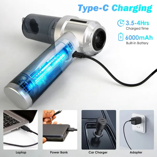 20000Pa Cordless Handheld Vacuum & Air Duster Blower - Brushless, 3 Suction Levels, USB-C