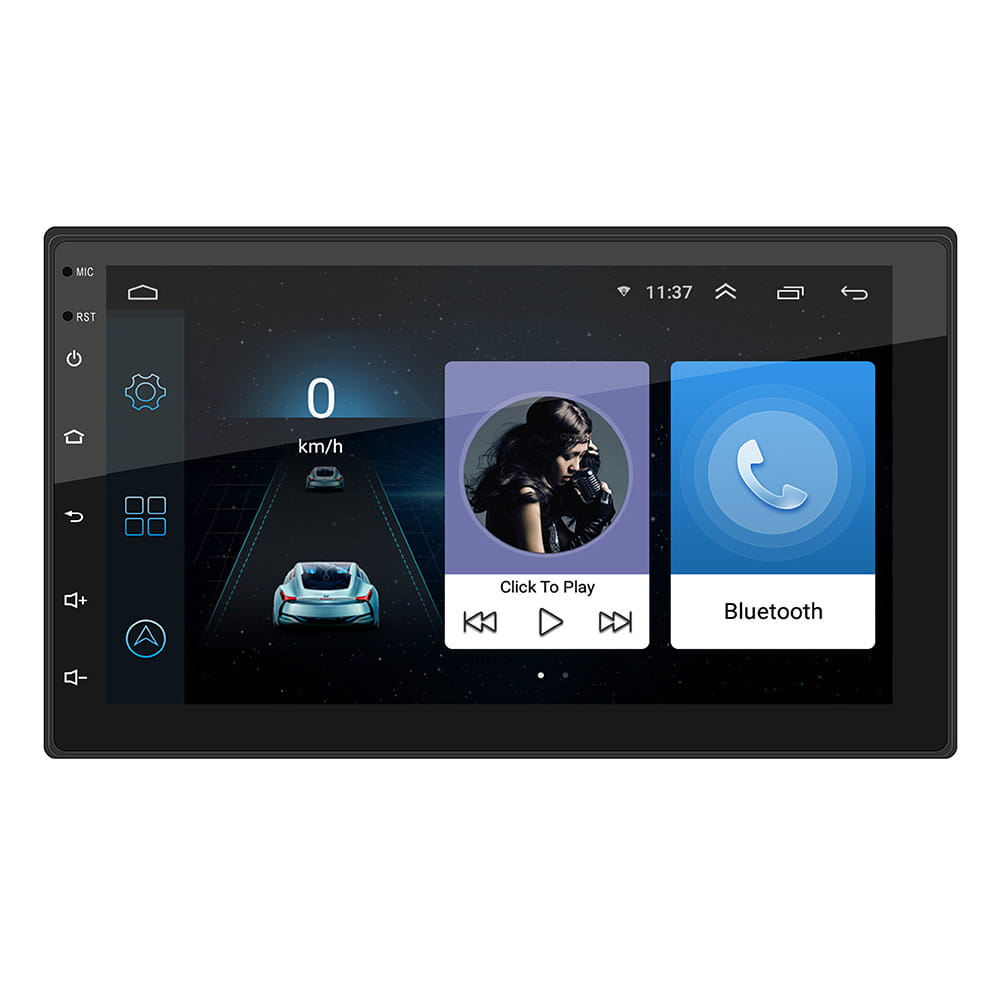 black 2d 10.2 inch android universal card radio with touchscreen display showing navigation music player and bluetooth interface for card radio bluetooth connectivity