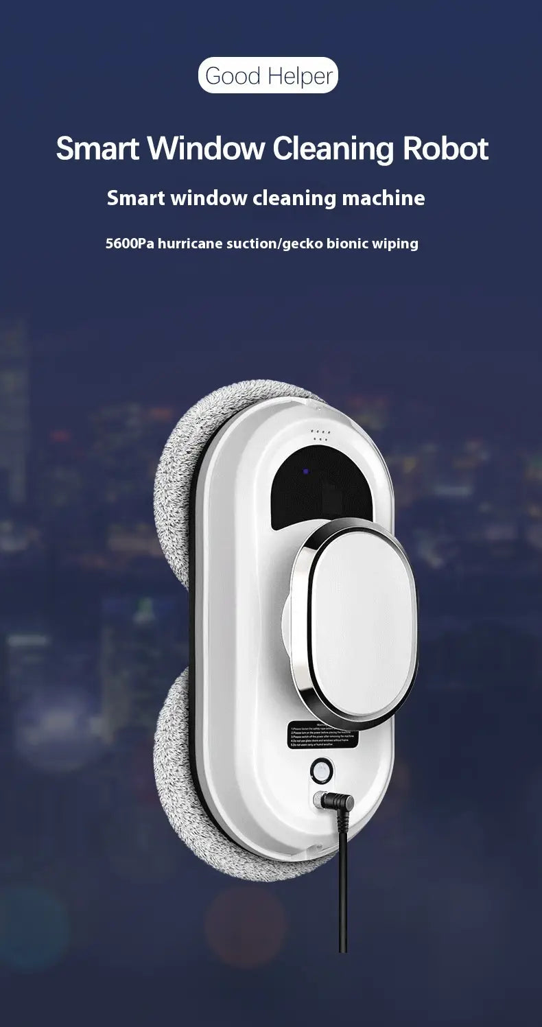 white good helper smart window cleaning robot with gray textured cleaning pads and a sleek oval-shaped design for high altitude cleaning as an automatic high altitude cleaning machine