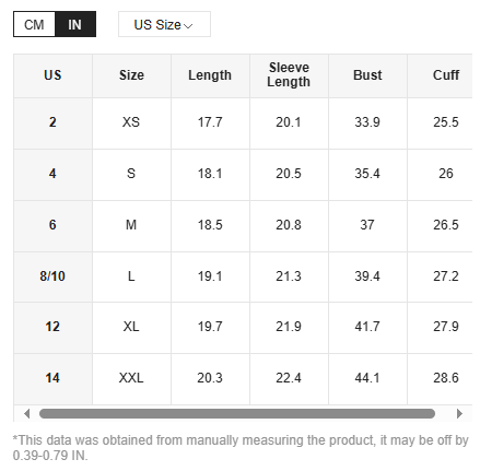 Size chart for women bohemian style printed front tie crop top showing measurements in centimeters and inches for US sizes XS to XXL.