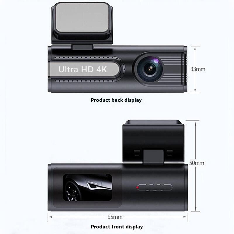 Black rectangular dash cam with a sleek matte finish and ultra hd 4k label on the side for the 4k night vision lipstick machine rear dual lens dash cam.