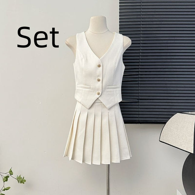 Summer High Waist Pleated Skirt Two-piece Set - Royalessencelux