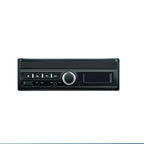 Black 1din car stereo with silver rotary dial and buttons for media playback touch screen mp5 player bluetooth dvr
