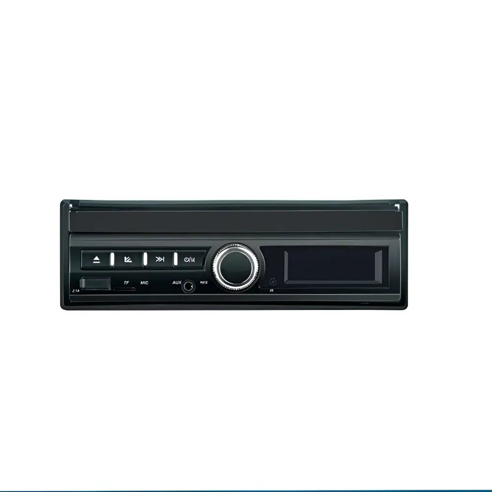 Black 1din car stereo with silver rotary dial and buttons for media playback touch screen mp5 player bluetooth dvr
