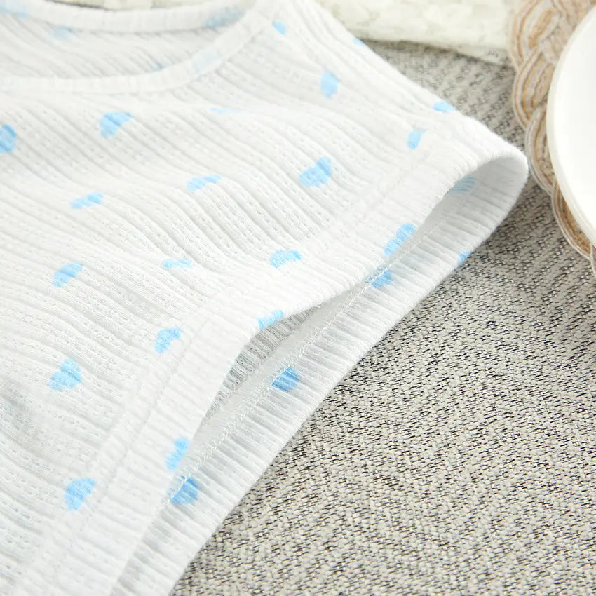 white ribbed fabric top with light blue knitted heart printing for a comfortable loungewear set