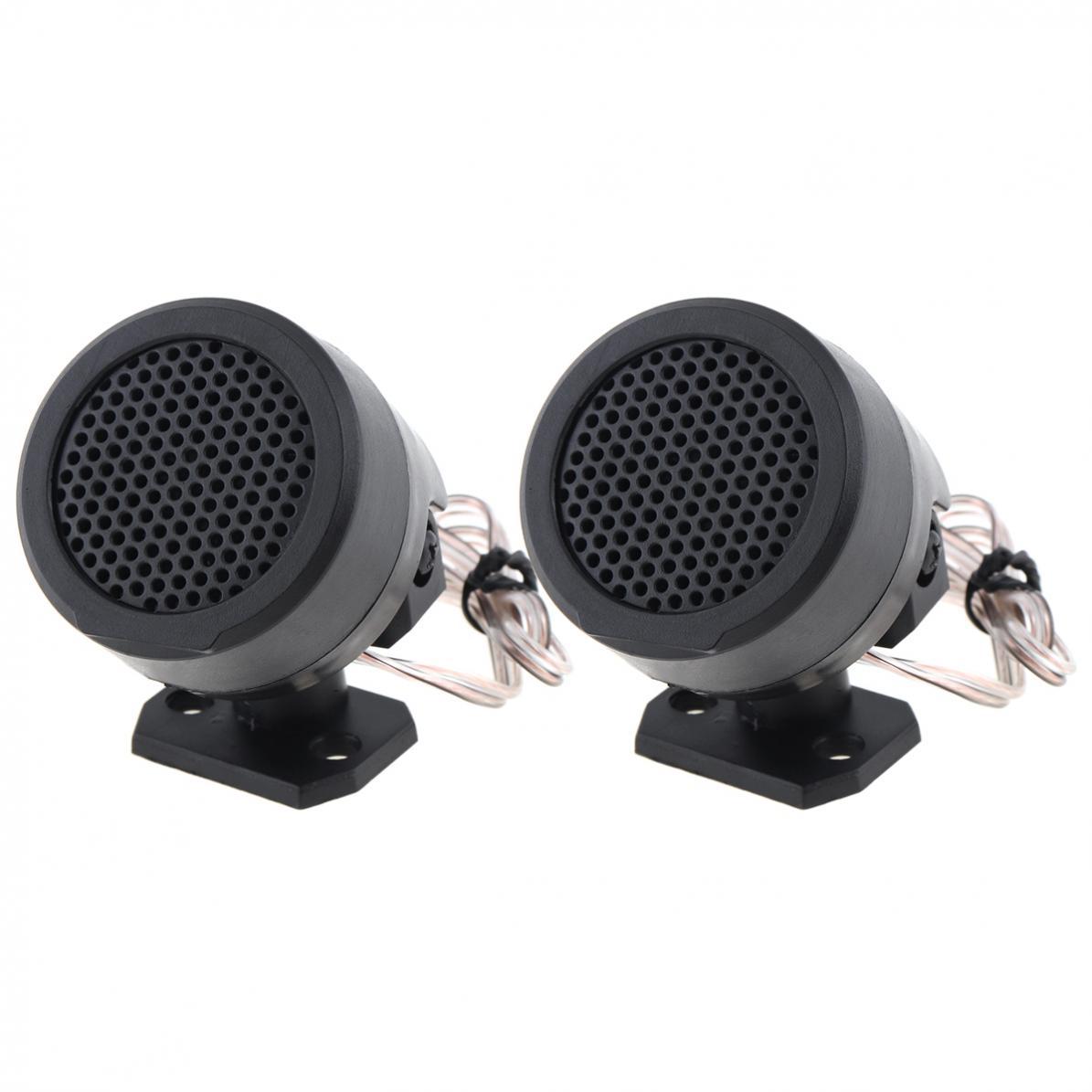 black cylindrical vertical car horn tweeters with perforated grilles and mounting brackets designed for a vertical car audio system.
