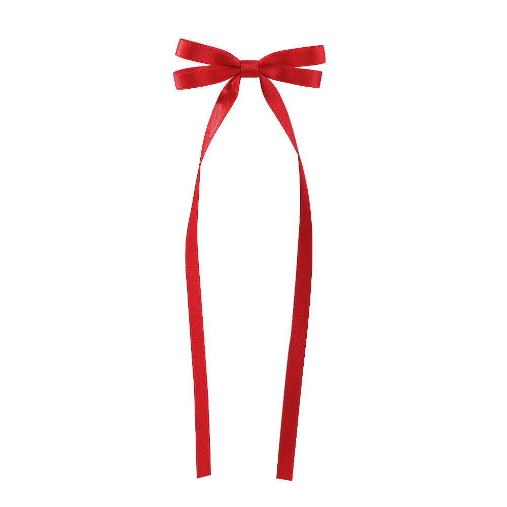 a vibrant red satin bow braided hair ribbon tie set featuring a neatly tied bow with long flowing tails ideal for hair tie double styling