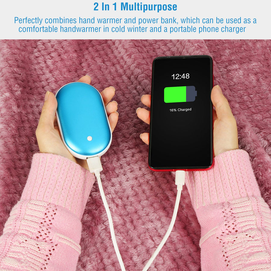 Rechargeable Hand Warmer & 5000mAh Power Bank - Double-Sided Heating, 3 Heat Levels