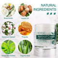 Clear glass jar with silver base containing aliver retinol cream 2.5% active retinol anti aging moisturizer with natural ingredients
