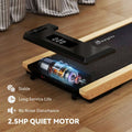 Black and wood walking pad treadmill with 25hp quiet motor remote control wheels and shock-absorbing belt