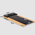 Compact foldable wood walking pad with black shock-absorbing belt, light wood panels, 2.5hp motor, and digital display
