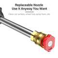 Red and brass replaceable nozzle for battery cordless car high pressure washer designed to enhance user experience