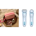 Light blue 2 in 1 led hair removal epilator with sleek design, illuminated buttons, and efficient usb charging removal epilator