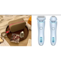 Light blue 2 in 1 removal epilator with ergonomic design circular power button and usb charging for efficient hair removal