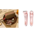 Pink electric 2 in 1 led removal epilator with rose gold accents, circular power button, and usb charging for efficient hair removal