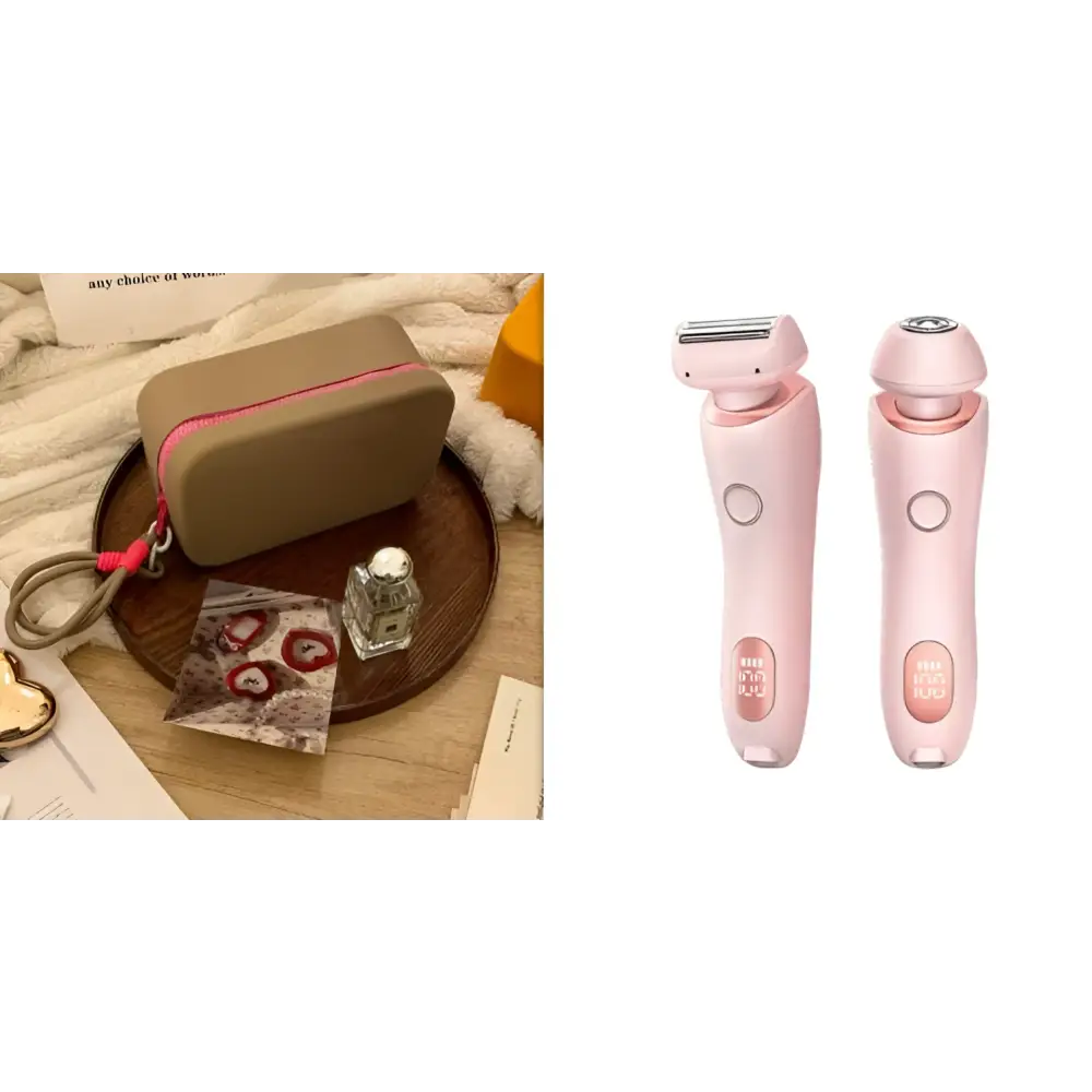 Pink electric 2 in 1 led removal epilator with rose gold accents, circular power button, and usb charging for efficient hair removal