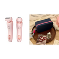 Pink 2 in 1 led removal epilator with sleek ergonomic design, rose gold accents, and efficient usb charging capability
