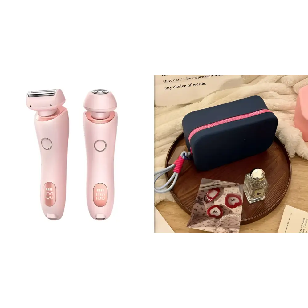 Pink 2 in 1 led removal epilator with sleek ergonomic design, rose gold accents, and efficient usb charging capability