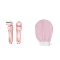 Pink 2 in 1 led hair removal epilator with efficient usb charging and body exfoliating glove for smooth skin removal