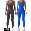 Gray and blue ribbed knit one-piece casual wear jumpsuits in a 2 pack ribbed solid design with waist curve detail
