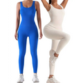 Blue and cream ribbed knit casual wear jumpsuits in a 2 pack ribbed solid design with waist curve detailing