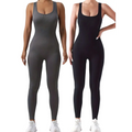 Gray and black pack ribbed solid casual wear jumpsuits with square neckline and high-waisted waist curve design