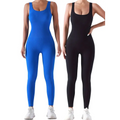 Blue and black pack ribbed solid casual wear jumpsuits with scoop necklines and waist curve in one-piece workout suits