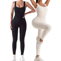 Black and cream ribbed one-piece casual wear jumpsuits pack ribbed solid with sleek waist curve design for sport and leisure
