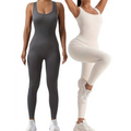 Gray and white pack ribbed solid color casual wear jumpsuits with stretchy fabric and waist curve detail for workout use