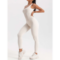 Cream-colored ribbed one-piece casual wear jumpsuit with scoop neckline and waist curve in pack ribbed solid material