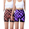 2 pack tie dye high waist seamless bike shorts in pink black and purple black with seamless hip lift for yoga