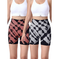 2 pack tie dye high waist seamless yoga shorts featuring pink black and black white seamless hip lift patterns