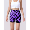 Purple and black tie dye high waist seamless bike shorts with seamless hip lift in a 2 pack tie dye set