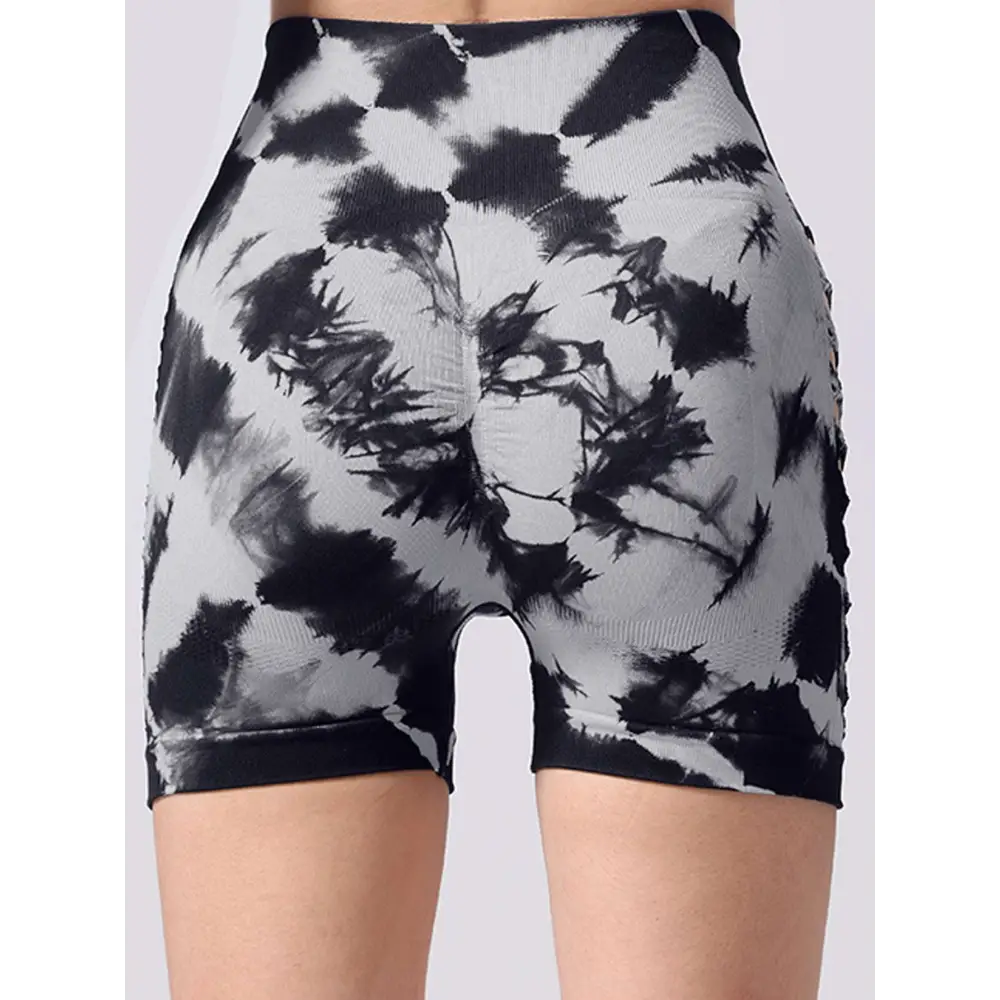 Black and white pack tie dye seamless high waist bike shorts with seamless hip lift for yoga and activewear