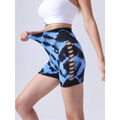 Blue and black tie dye high waist seamless athletic shorts with lace up side detail for seamless hip lift in 2 pack tie dye