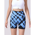 Blue and black pack tie dye high waist seamless yoga shorts with seamless hip lift design for athletic use