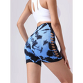 Blue and black tie dye high waist seamless workout shorts with side cutouts for seamless hip lift in 2 pack tie dye