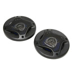 Black 4in coaxial car audio speakers with mesh grille silver center cone 280w power and heat dissipation design