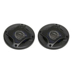 Black 4in coaxial car speakers 280w with mesh grille and silver logo designed for efficient heat dissipation