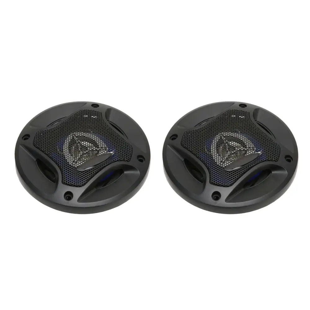Black 4in coaxial car speakers 280w with mesh grille and silver logo designed for efficient heat dissipation