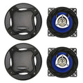 Set of four black and blue 4 inch coaxial car audio speakers 280w with mesh grille design for heat dissipation