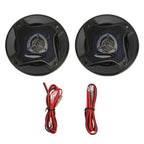 Black 4in car speakers 280w coaxial car audio pair with silver center cone mesh grille and red wiring harness for heat dissipation
