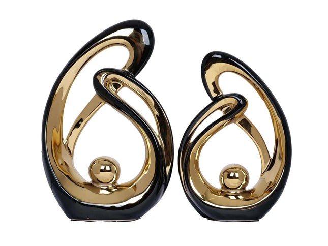 2 PCS Black Decor Accent Ceramic Statue Black and Gold Mid Century Modern Home Decor Accents Sculpture Decorations Centerpieces for Living Room Bookshelf Shelf Coffee Table Kitchen Office Dining Table - Royalessencelux