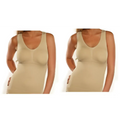 Beige seamless cami shaper with v-neckline and side seam detailing providing upper bust support in sleeveless fitted units